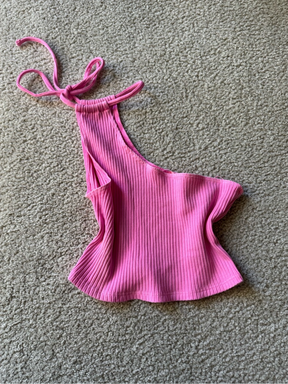 aerie Hot Pink Ribbed One-Shoulder Tie-Strap Tank y3k